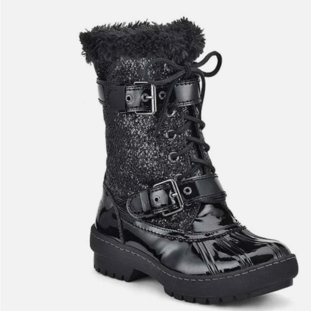 Sperry Top-Sider Alpine Glitter Fur Combat Boots Black 8M Streetwear Luxe